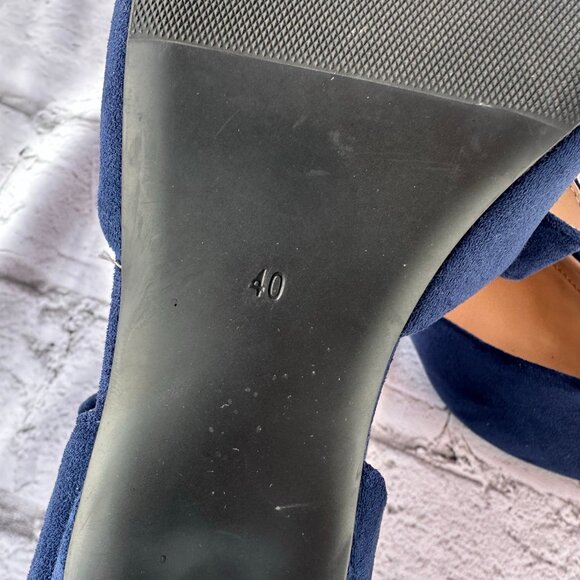 NIB Pointed Closed Toe Ankle Strap Buckle Slip on Low Heel Pumps Navy Blue Sz 10 - Picture 9 of 13